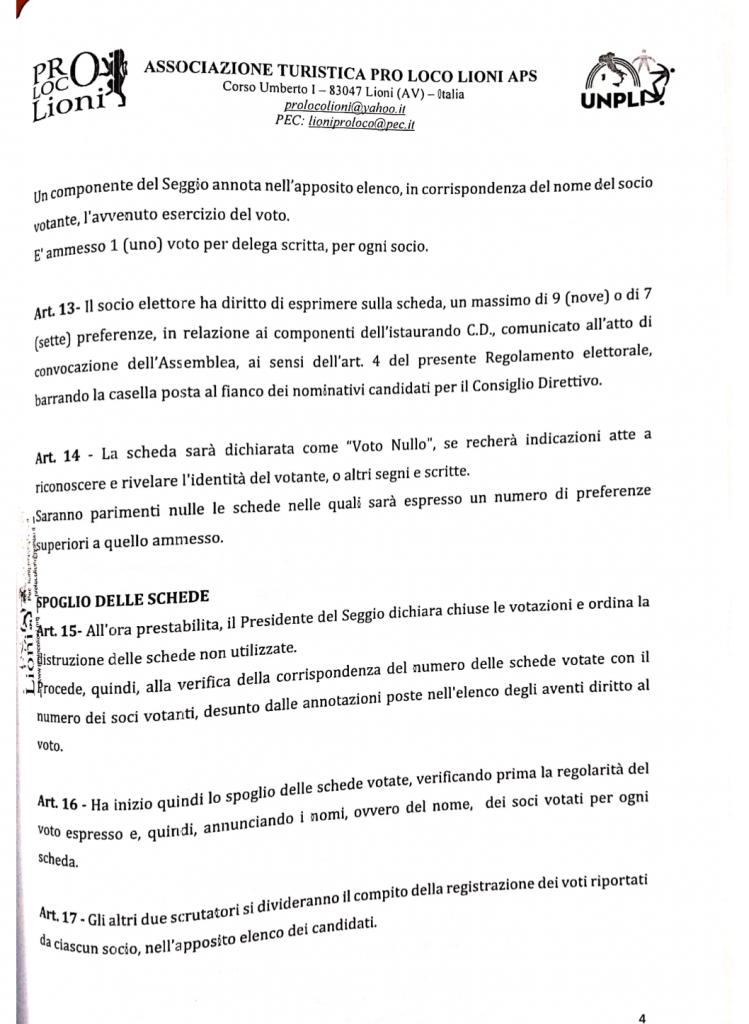 Regolamento Per L'elezione Degli Organi Sociali - Pro Loco Lioni